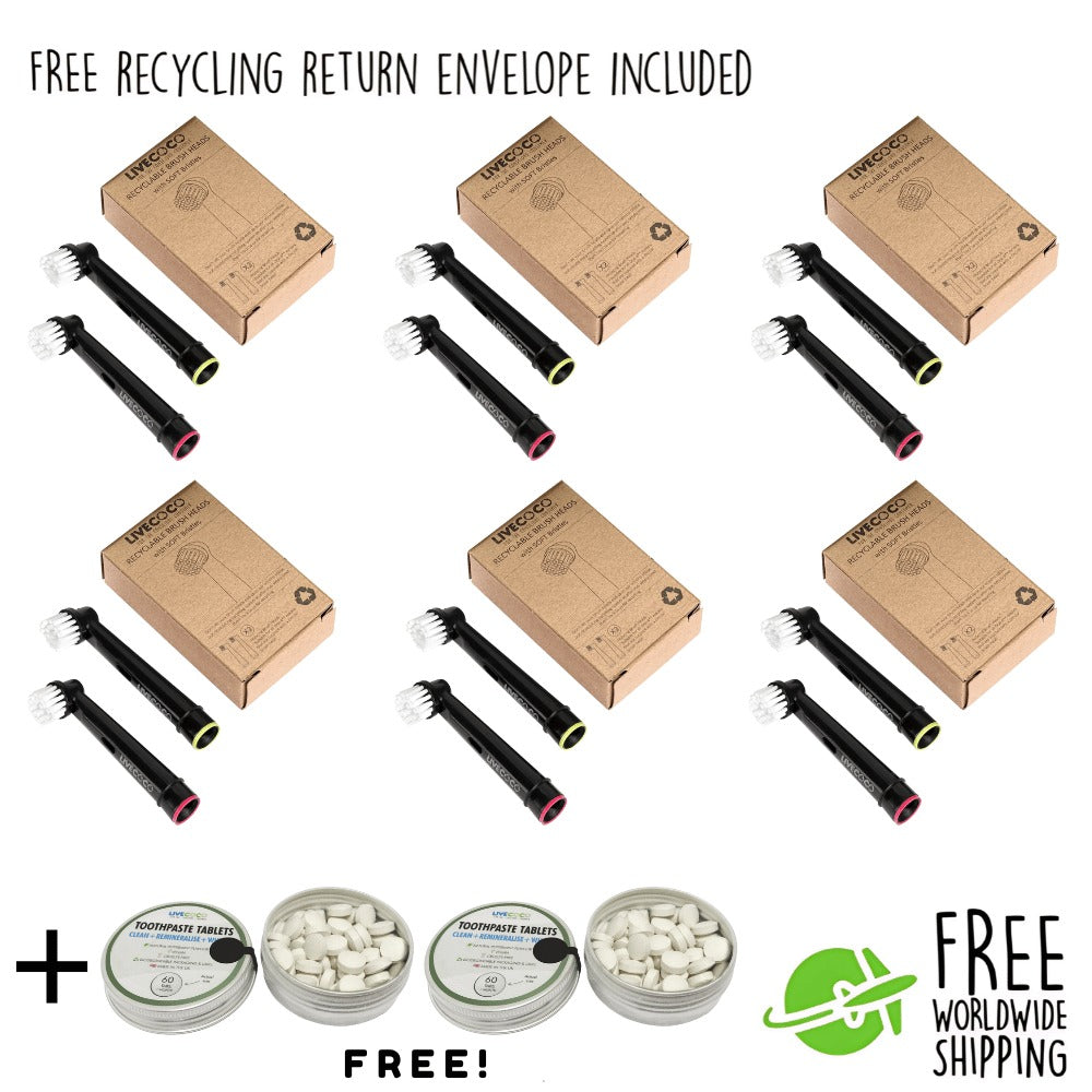 Recyclable Brush Heads-12 Heads + 120 Free Peppermint Toothpaste Tablets-1